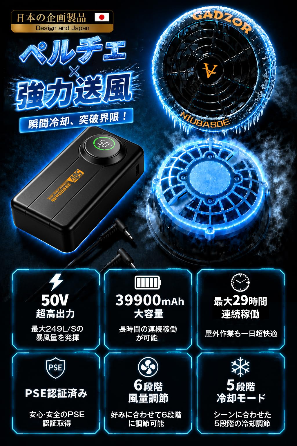 Amazon.co.jp: 業界超強50V ファンバッテリーセット ペルチェ冷却